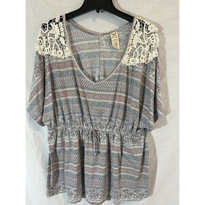 Faded Glory 3X (22w/24w) Short Sleeve Multicolor Striped Blouse